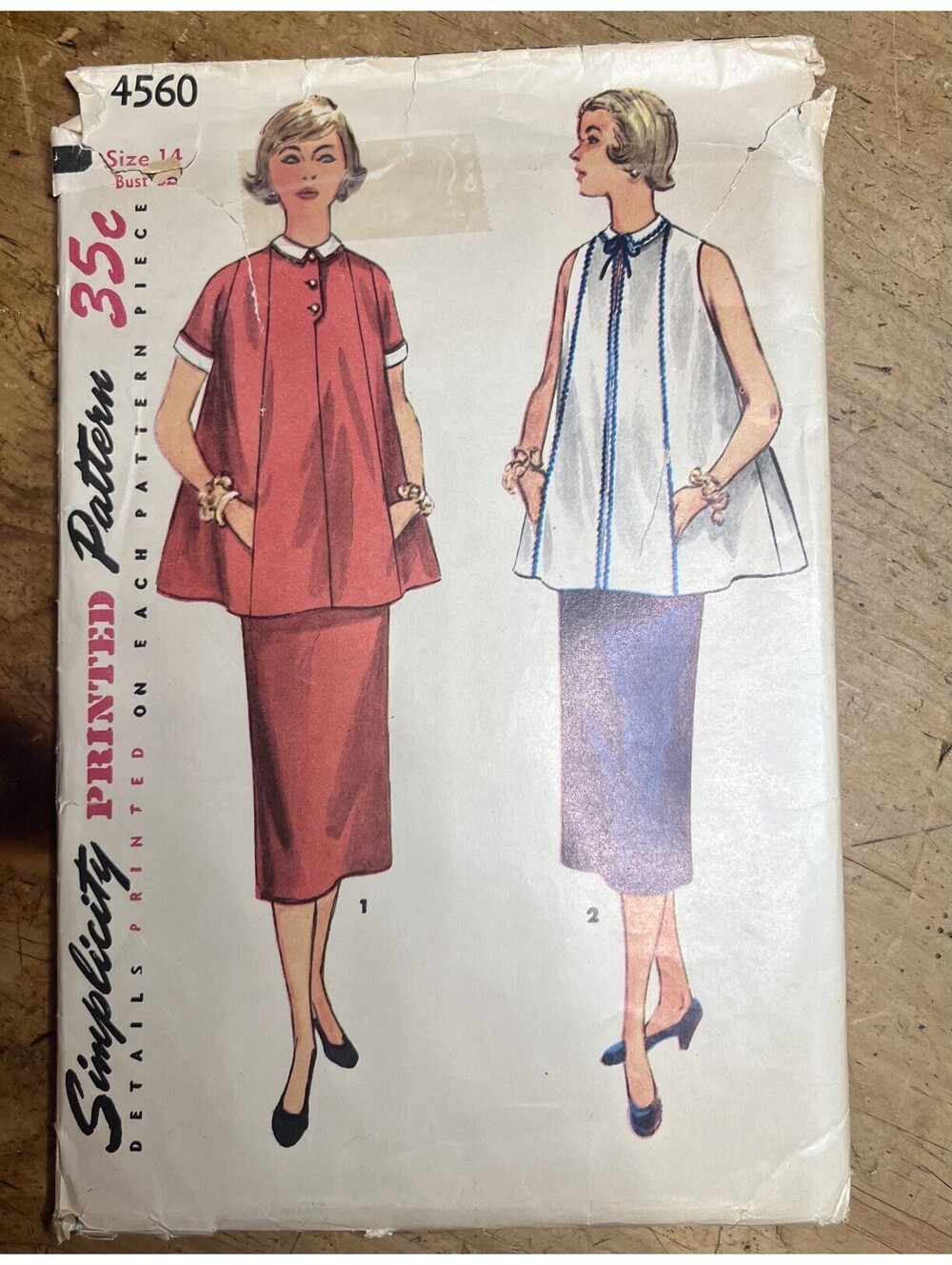 Simplicity sewing pattern 4560 maternity dress skirt top miss 14 vtg 50s cut